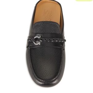 Salvatore Ferragamo Black Leather Loafers with Silver Detail